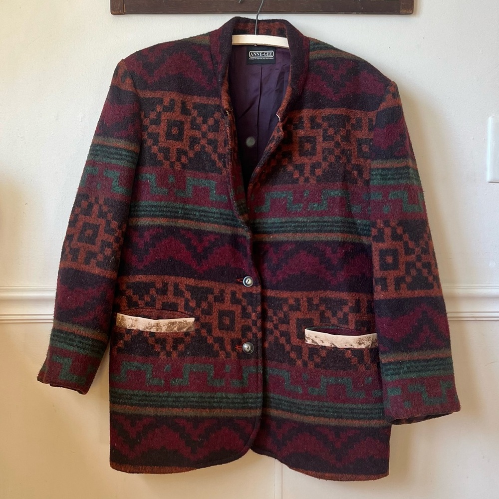 Vintage Aztec Print Wool Blend Jacket